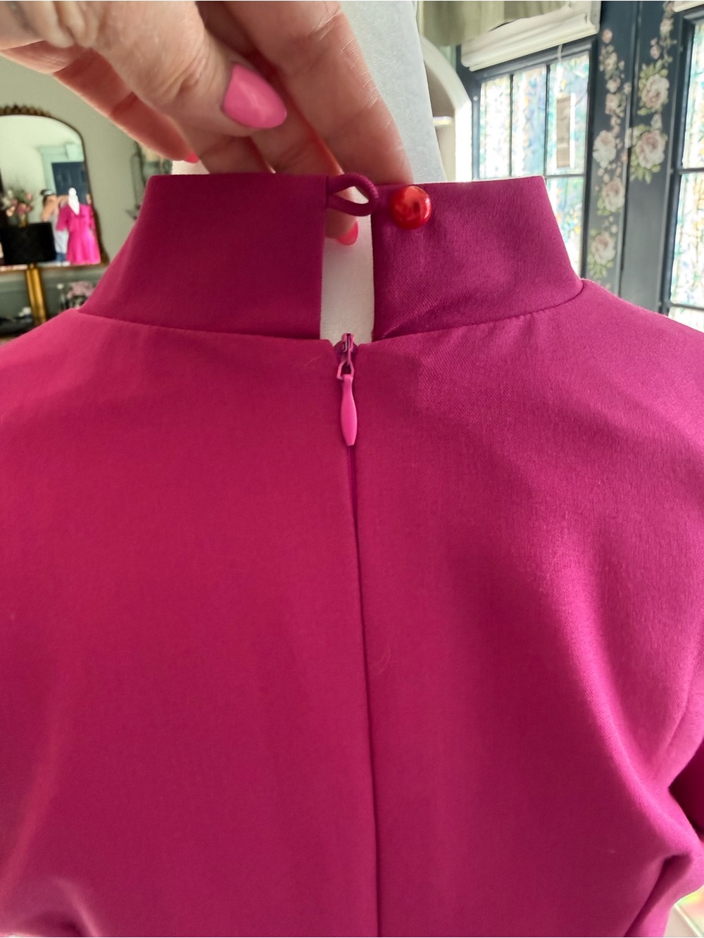 NWOT Fuchsia Midi Dress with Bow Neckline - Picture 3 of 6